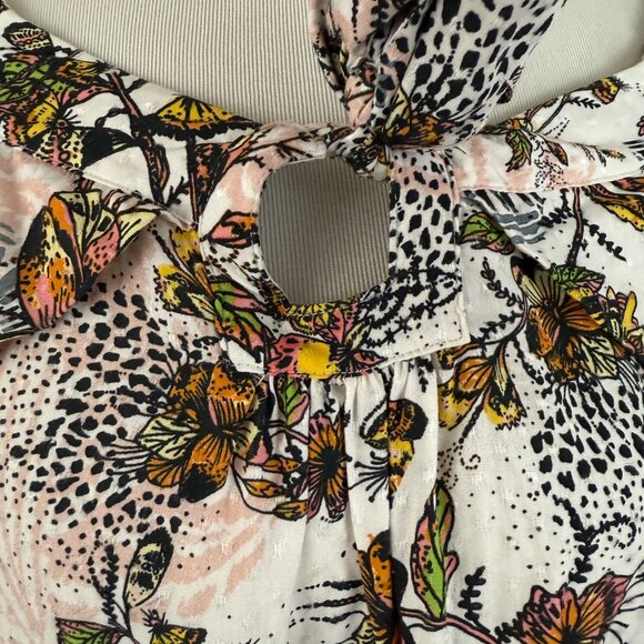 Free‎ People Dress Women's Medium Boho Flowing Long Sleeve Tie Detail Floral - Picture 5 of 13